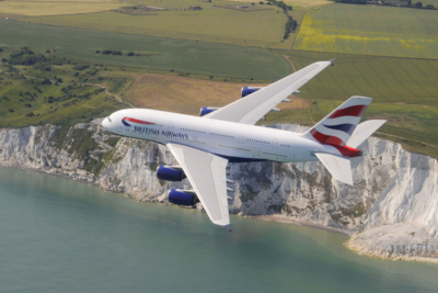 British Airways BA A380 flying